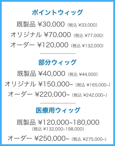 ウィッグの価格